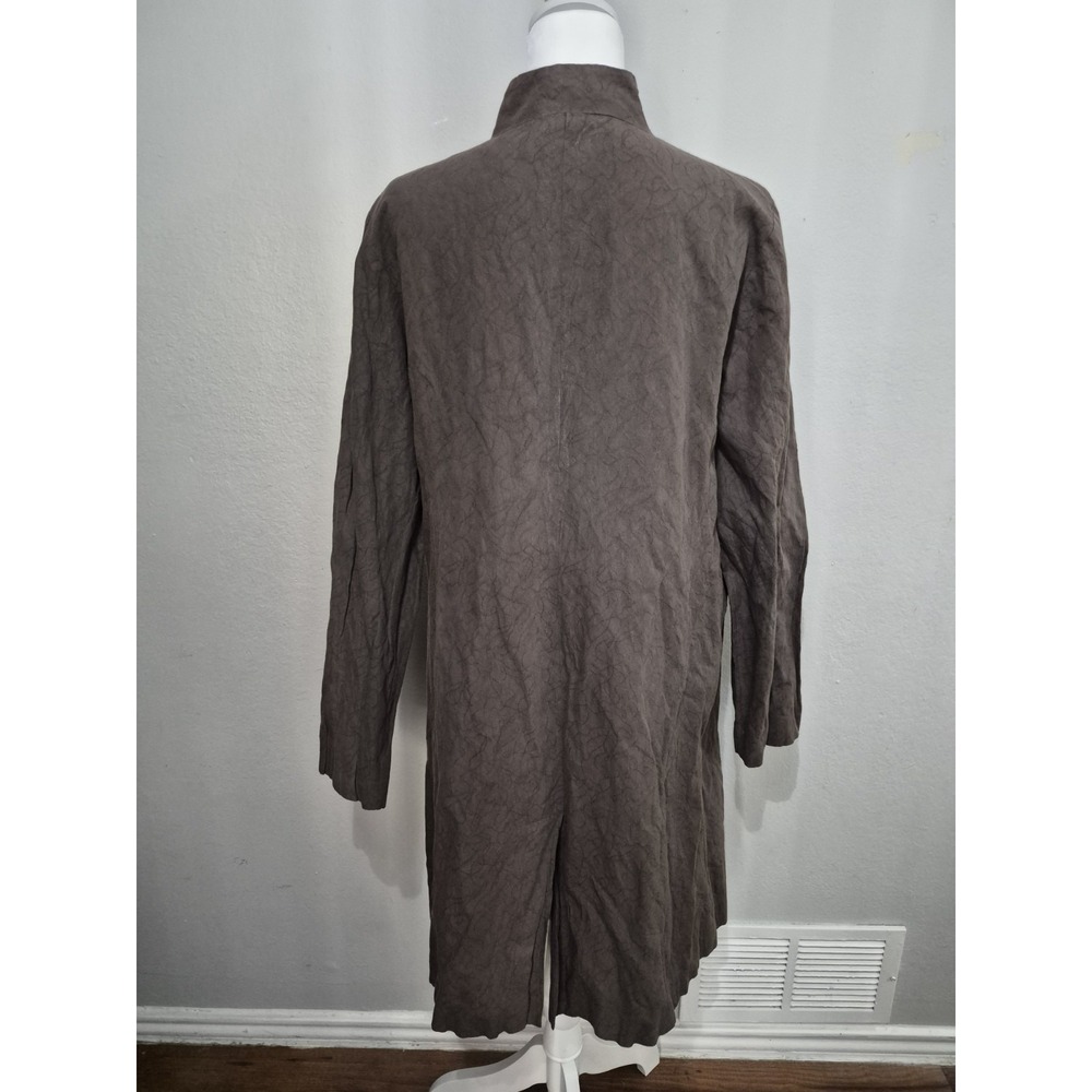 Eileen Fisher Womens Jacket Medium Brown Crinkle Snap Buttons‎ Pockets Long - Picture 10 of 16